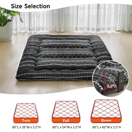 Japanese Floor Mattress Easy to Store Design for Summer, Boho White Stripes Triangle Style Futon Mattress with Storage Bag and Washable Cover, Roll Up Thick Tatami Kids Play Mat Full Size - Twin
