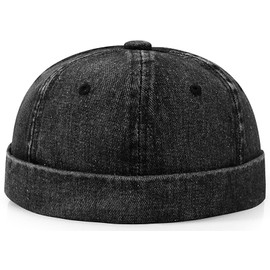 Glamorstar Brimless Dome Hats for Women Men Sailor Beanie Cap Vintage Docker Hat Black