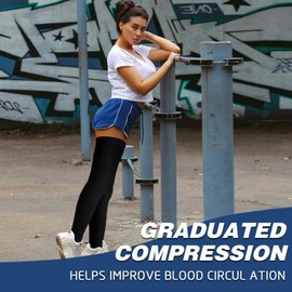 2 Pairs Compression Stockings for Women & Men, Thigh High Length 15-20mmHg Graduated Compression Socks for Nursing Sports Varicose Veins, Dot Top, Footless, Black,S