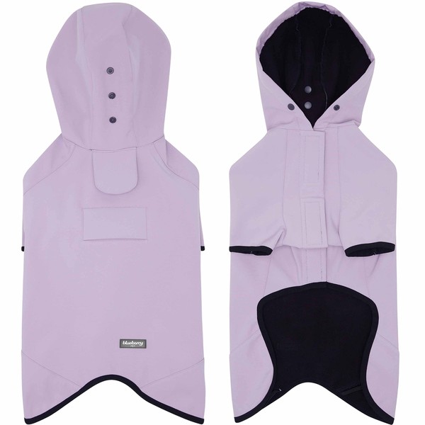 Blueberry Pet 2023 New 14" Waterproof Dog Softshell Jacket, Hooded Raincoat and Windbreaker with Leash & Harness Hole, Lilac, Outdoor Rain Gear for Dogs