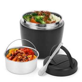 Gugxiom 1.2L 304 Stainless Steel Insulated Lunch Box, Insulated Leak-proof Food Thermos Flask, Wide Mouth Soup Tureen with Spoon for Office Workers and Outdoor Workers