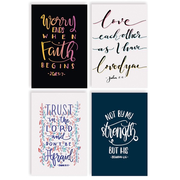 Better Office Products Religious Bible Verse Inspirational Cards, 100-Pack, 4 x 6 inch, 4 Cover Designs with Bible Quotes, Blank Inside, Encouragement Cards, with Envelopes, 100 Pack