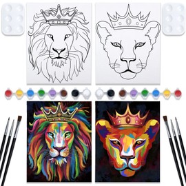 VOCHIC Couples Paint Party Kits Pre Drawn Canvas for Adults for Paint and Sip Date Night Games for Couples Painting kit 8x10 Lion King Lioness Animal Couple (2 Pack) Valentine