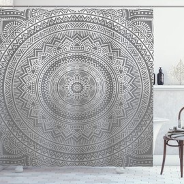 Ambesonne - Cortina de ducha con mandala, diseño floral abstracto con temas, ilustración folclórica nativa del sureste, juego de decoración de baño de tela con ganchos, 69 pulgadas de ancho x 70 pulgadas de largo, gris pardo