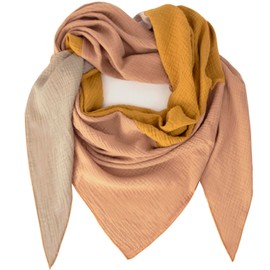 Gloop Women's Scarf XXL Knitted Triangle Scarf Cotton Triangular Scarf Muslin Scarf Without Scratching on Skin Made in Italy, Yellow-light brown-beige