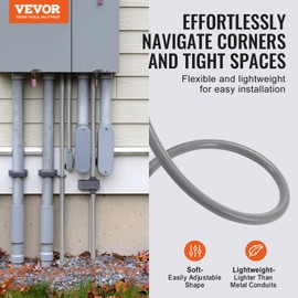 VEVOR 3/4-Inch (100FT) Flexible Electrical Conduit, PVC Liquid-Tight Conduit Non-Metallic with 5 Straight and 5 90-Degree Fittings, for Air Conditioning Motor Controller Pump, IP65
