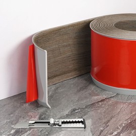 FOSLUOC Flexible Baseboard Molding Trim, 4 Inch x 20 Feet Self-Adhesive Vinyl Wall Base Cove Base, Peel and Stick Rubber Wall Base Moulding Trim (Brown Wood Grain)