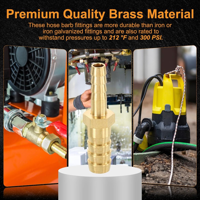 sourcing map 3pcs 8mm to 4mm Brass Hose Barb Fitting