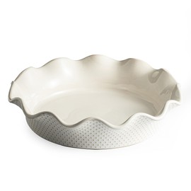 MIKIGEY Ceramic Deep Pie Pan for Baking, 11 inch Porcelain Pie Dish for Apple Pie, Oven & Dishwasher Safe, 48 Ounce Deep Plate for Kitchen, Non-Stick Pie Pans,Off-White, Embossed Dots