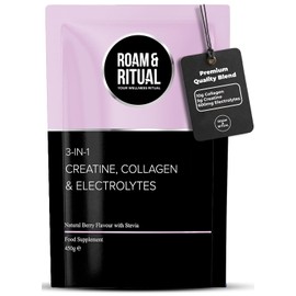Creatine and Collagen Powder with Electrolytes - 450g | Natural Berry Flavour | Collagen, Creatine and Electrolyte Powder with Hyaluronic Acid | UK Made All-in-One Supplement by Roam & Ritual™