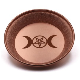 Amitofo Copper Offering Prayer Ritual Bowl - Carving Moon Phase Brass Decorative Plate Great for use Smudging, Incense Burner Holder,Candle Dish, Ash Catcher,Jewelry Dish,Keys Basket