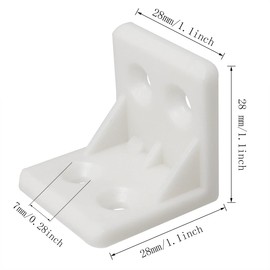 JJHXSM 16pcs L Shape Plastic Corner Bracket 28x28mm White Nylon Square Corner Bracket with M3x16 Screws for Drawers Windows Cabinet