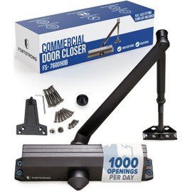 FORTSTRONG Commercial Door Closer FS-7600 HOB – Adjustable Grade 1 Commercial Standard Automatic Door with Hold-Open Mechanism – ADA Compliant – Black Finish – Medium Traffic Areas – UL Listed