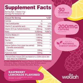 Wellah Get-Going Pre-Workout Drink Mix (Raspberry Lemonade Flavored, 30 Servings)