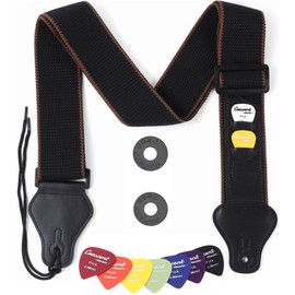 Crescent Guitar Strap, Guitar Picks, 10 Pieces, Rock Acoustic Guitar, Soft Material That Fits Body, Set of 3 (Black)