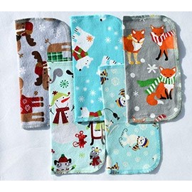 Gina's Soft Cloth Shop 1 Ply Printed Flannel 8x8 Inches Set of 5 Happy Winter Animals - Proudly Made in the USA!