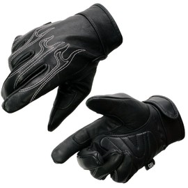 Milwaukee Leather SH820 Men's Black Leather ‘White Flame’ Cruising Hand Gloves W/Gel Palm - XX-Large