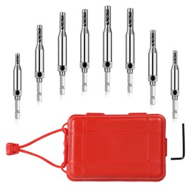 CCTSA Self Centering Drill Bits Set for Hinges, Center Drill Bits VIX Bit Set with Red Plastic Storage Case for Wood Woodworking Door Window Cabinet Hinge Total 10 PCS (Silver), TF-RH-8004