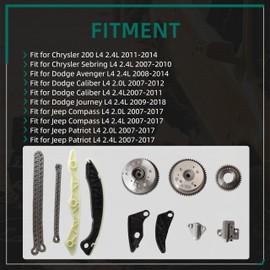 Timing Chain VVT Gear Sprocket Kit Fit for Chrysler 200 for Sebring, for Jeep Compass for Patriot, for Dodge Avenger for Caliber for Journey 2.0L 2.4L 2007-2018, OE #4884868AB 4884482AB