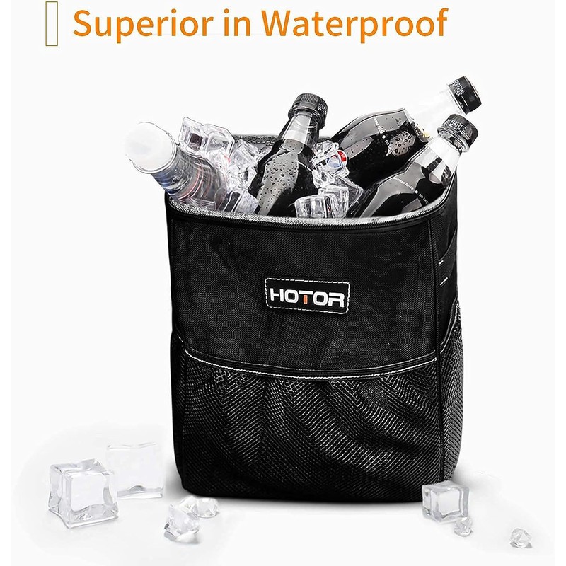HOTOR Car Trash Can with Lid and Storage Pockets -
