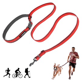 Tuff Pupper Hands Free Adjustable Length Dog Leash | Lightweight for Running Jogging Walking | Padded Waist Belt (24-50 inch) | Adjusts 3 to 6 Feet Length | Strong Ballistic Nylon w/Reflective Strips