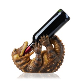 TRUE Amazing Alligator Polyresin Wine Stand Bottle Holder, Brown, Holds 1 Bottle, Tabletop Mount