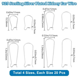 Beebeecraft 1 Box 80Pcs 4 Styles Wire Earring Hooks 925 Sterling Silver Plated 304 Stainless Steel U Shaped Teardrop Dangle Beading Hoop Earring Connectors for Jewelry Making DIY Craft Art 21 Gauge