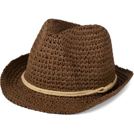styleBREAKER Trilby 04025026 Lightweight Crochet Look Hat with Decorative Ribbon and Brim, Sun Hat, Paper Hat, Straw Hat, Unisex, brown / beige