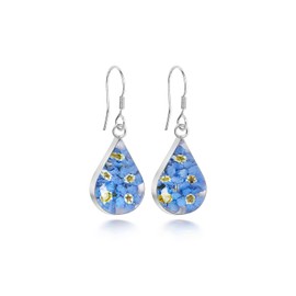 Sterling Silver Tear Drop Earrings Made With Real Forget Me Nots
