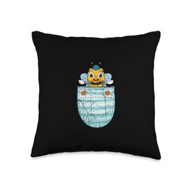 Honey Bees Lover Retro Bee Hive Gift Cute Honey Apiarist Apiculturist Beekeeper Pocket Bee Throw Pillow, 16x16, Multicolor