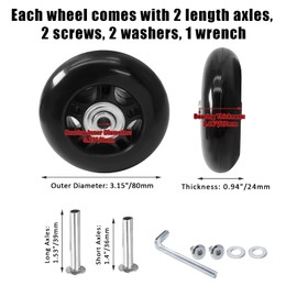 suiwotin 2pcs 80 x 24mm Luggage Wheels Replacement, Black Rubber Suitcase Wheels Replacement Repair Kit, Smooth Luggage Replacement Parts for Carry-on Roller Bag, Suitcase Bag, Trolley Bag