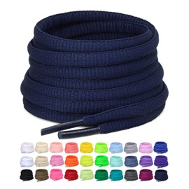 "Puzeam 2 Pairs Oval Athletic Shoelaces 15 Colors 1/4"" Half Round Shoe Laces for Sneakers - Navy Blue 100"