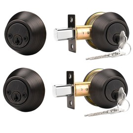 Probrico 2 Pack Oil Rubbed Bronze Double Cylinder Deadbolt Lock, Round Keyed Both Side Door Lock for Exterior and Interior Door,Keyed Alike