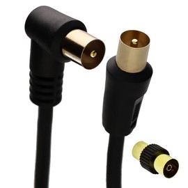 kenable RF Right Angle TV Aerial Freeview Plug Video Cable & Coupler GOLD 0.5m Black [0.5 metres]
