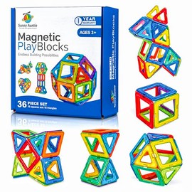 Sunny Auntie Magnetic Building Blocks, Tiles Set for 3 4 5 6 7 8 Year Old Boys & Girls - Kids & Toddlers STEM Educational Construction Toy/Game Gift for 3-8 Year Olds, 36 pcs Set Gift Box