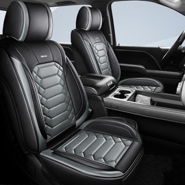 FREESOO 2014-2024 Silverado 2 Front Seat Covers, Fit for Chevy Silverado GMC Sierra 1500 2500 3500 Crew Cab Waterproof Truck Seat Covers BlackGrey