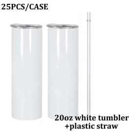 US  sublimation tumbler 20oz sublimation blanks 20oz tumblercolor: White, capacity: 25pcs a case +plastic straw