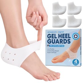 Dr. Frederick's Original Protectores de talón de gel, 4 unidades, copas de talón para alivio del dolor de talón, fascitis plantar, protectores de talón suaves, inserciones de gel, cojines para espolones óseos, espolones de talón, gota, Beige, 2 Count (Pack of 1)