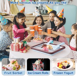ROEDEER Rolled Ice Cream Maker, Ice Cream Roll Maker Plate with 2 Spatulas, Instant Rolled Ice Cream Machines for DIY Ice Cream, Includes Recipe Book, Fun Gifts for Kids, Color:Brown and Blue