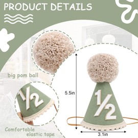 Agvgaza Half Birthday Hat - Baby 1/2 Birthday Cone Hat,Six Months Birthday Decorations,Party Hat Outfit for Boys (Green)