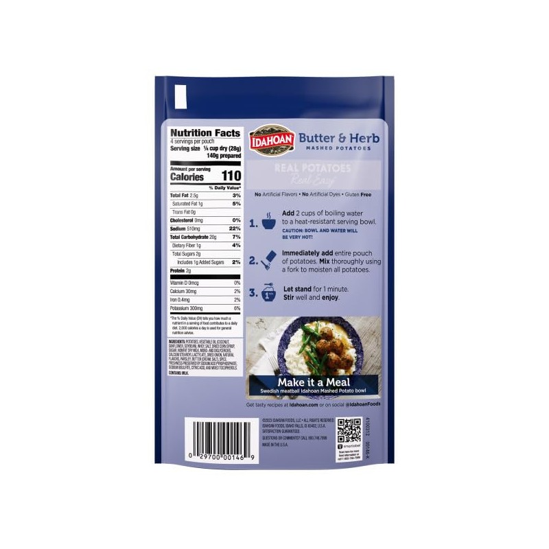 Idahoan Mashed Potatoes, Butter & Herb, 4-Ounce Package (Pack of