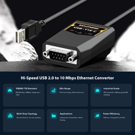 USB to 10BASE-T1S Ethernet Interface Converter, 10Mbps Ethernet to 10BASE-T1S Converter, Supports Windows and Linux