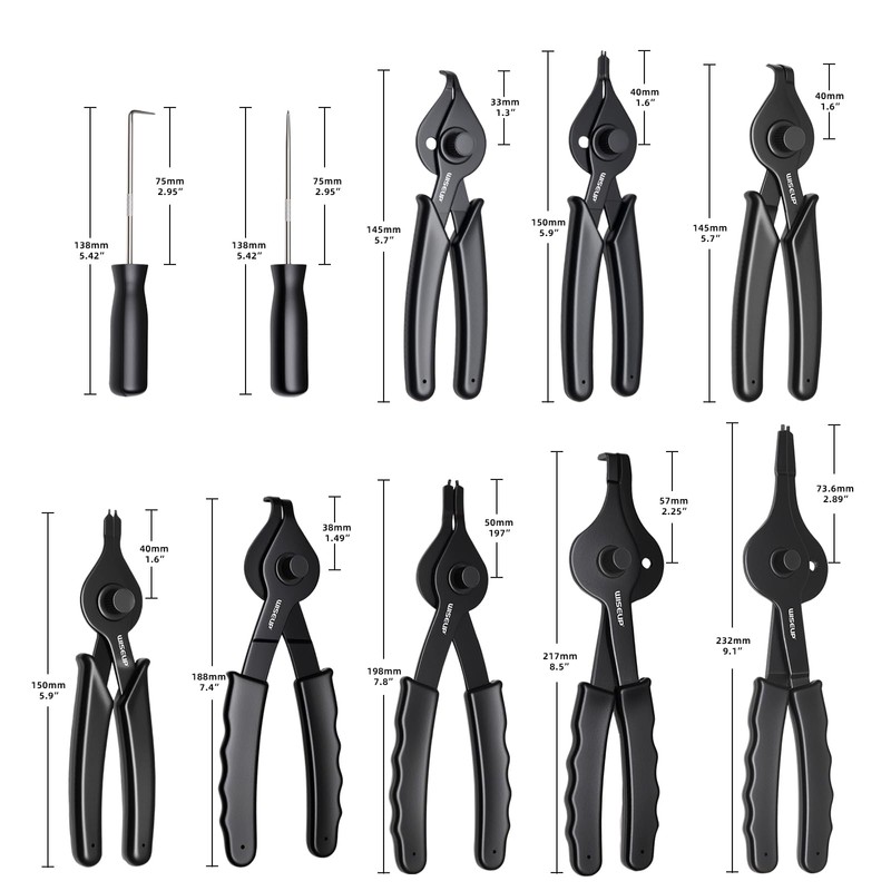 WISEUP 10-Piece Snap Ring Pliers Set, Heavy Duty Internal/External Circlip