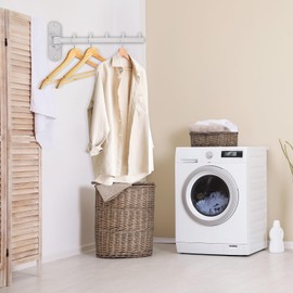 Sumnacon Clothes Rack, 2 Pcs Stainless Steel Clothes Hanger, Wall Mounted Clothes Hanging Organizer, Drying Rack with Swing Arm, Space Saving Hangers for Bathroom Laundry Room Closet, White