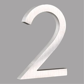 HASWARE Floating House Number 4" Stylish Door Numbers Alphabet Plaque Street Home Address Numbers (Small 2, Silver)