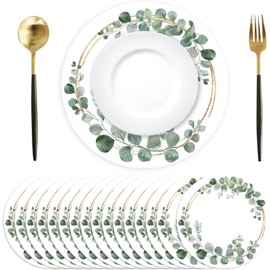 50 Pack Round Eucalyptus Leaves Paper Placemats 13.7 Inch Sage Green Disposable Table Mats Paper Place Mats Dinnerware for Dining Table Kitchen Rustic Wedding Baby Shower Birthday Party Supplies