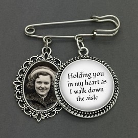 Memorial Bouquet Charm for Wedding Photo Charm Pin for Bridal Bouquet Holding You in my Heart as I Walk Down the Aisle