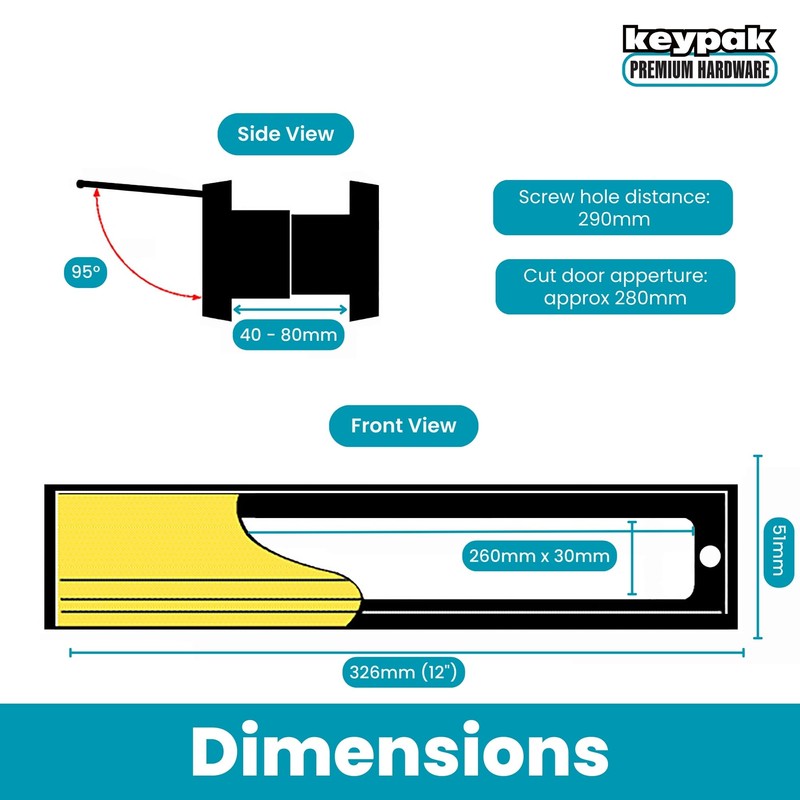 Keypak 12" (32.6cm) Slimline Door Letterplate – Fits 40–80mm UPVC,