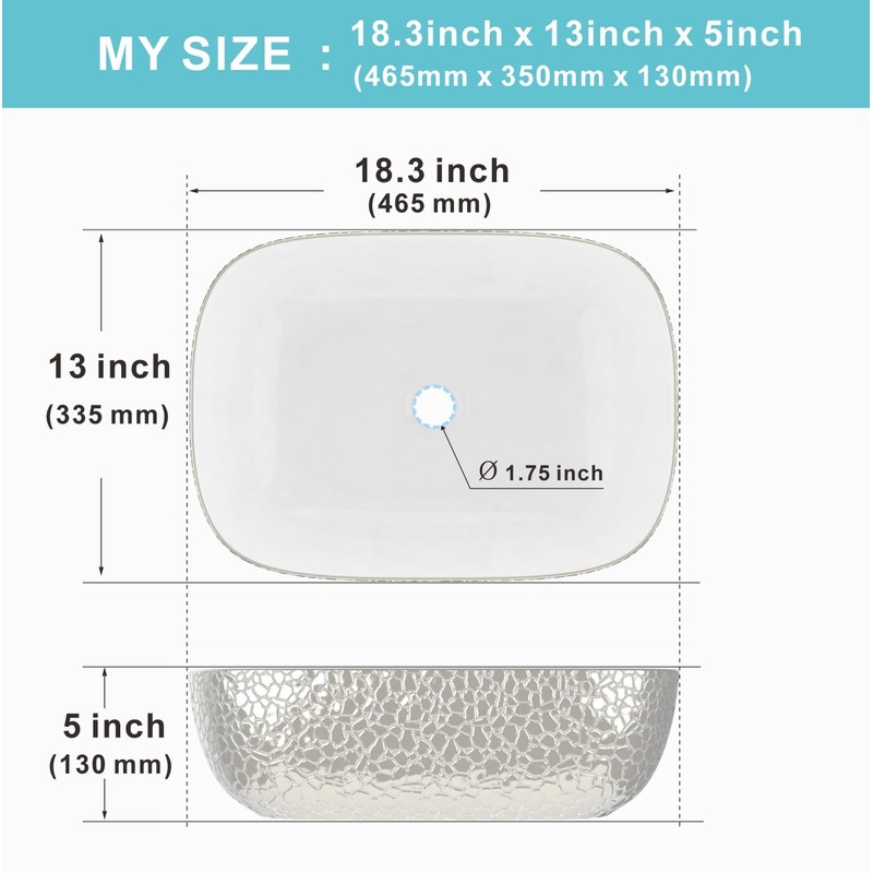 J-FAMILY 18.3'' x 13'' Bathroom Vessel Sink Leopard Texture Silver