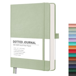 RETTACY Bullet Dotted Journal, A5 Dotted Notebook Journal with 256 Pages, 5.7'' × 8.3'', Medium Size, 120 GSM Thick Paper, Leather Hardcover, Bullet Journaling, Planning, Tracking (Light Green)